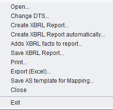 Main menu of XBRLizer+